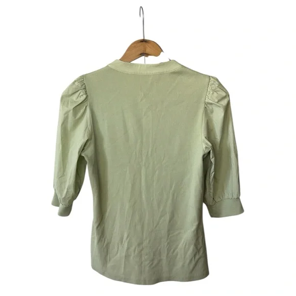 Veronica Beard Pale Green Puff Sleeve Henley Top - Picture 5 of 16